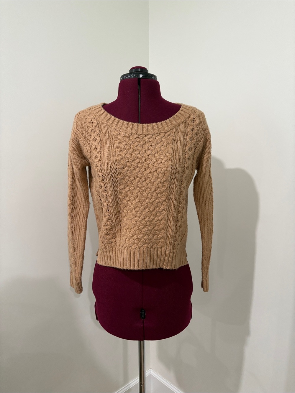 LC Lauren Conrad Tan Cable Knit Crewneck Sweater